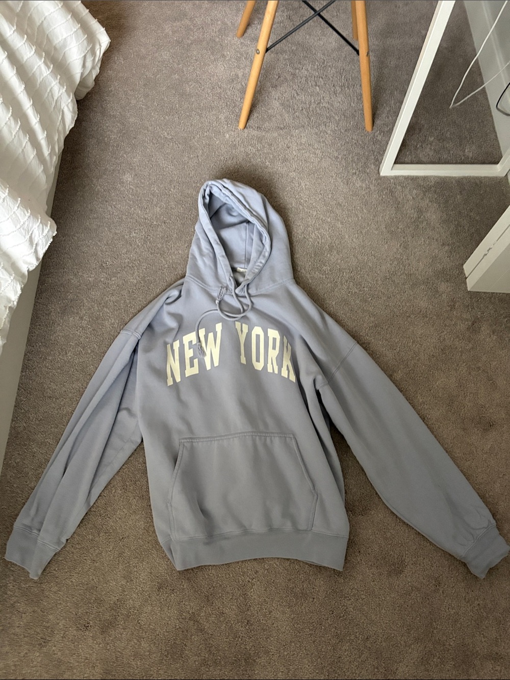 Brandy Melville Light Gray 'New York' Hooded Sweatshirt